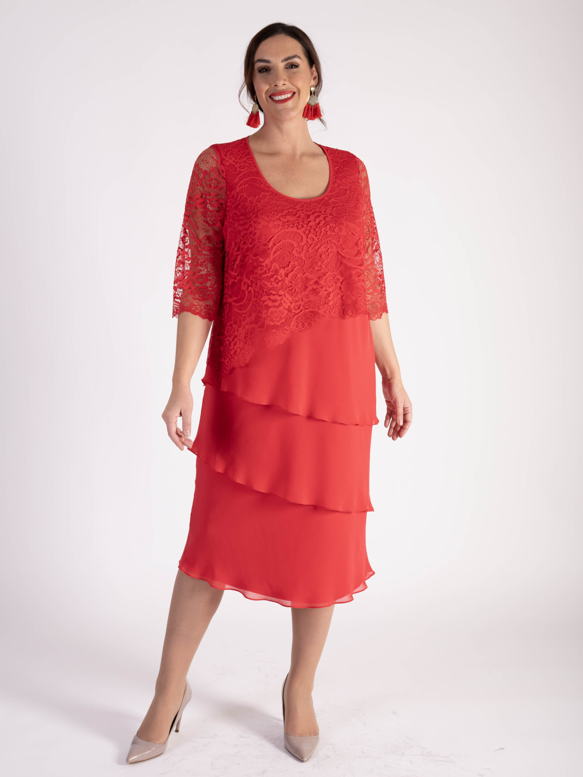 Poppy Lace Layered Chiffon Dress