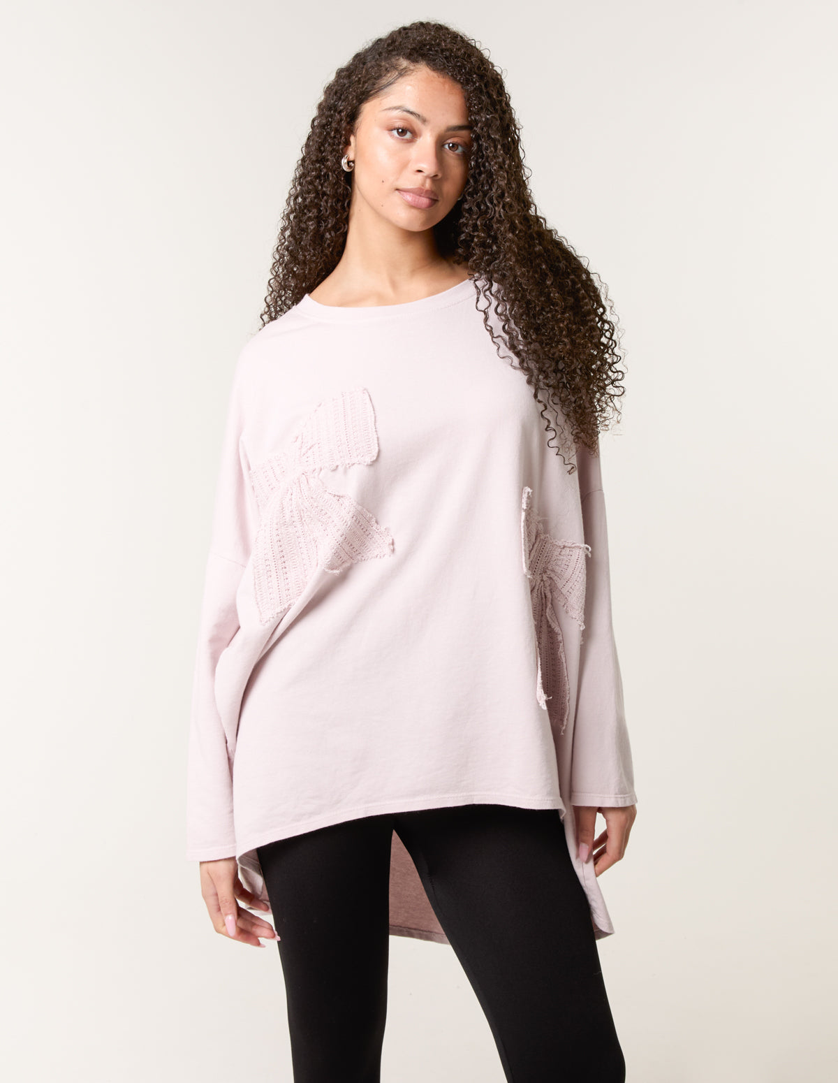 Lace Bow Sweat Top - ONE / PINK