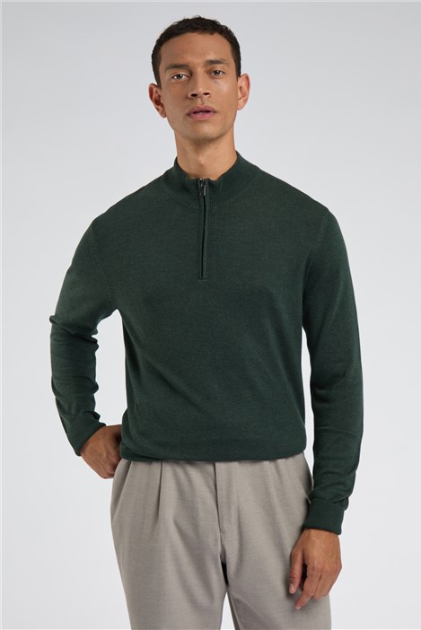 Limehaus Knitted Quarter Zip Jumper Green, Cotton