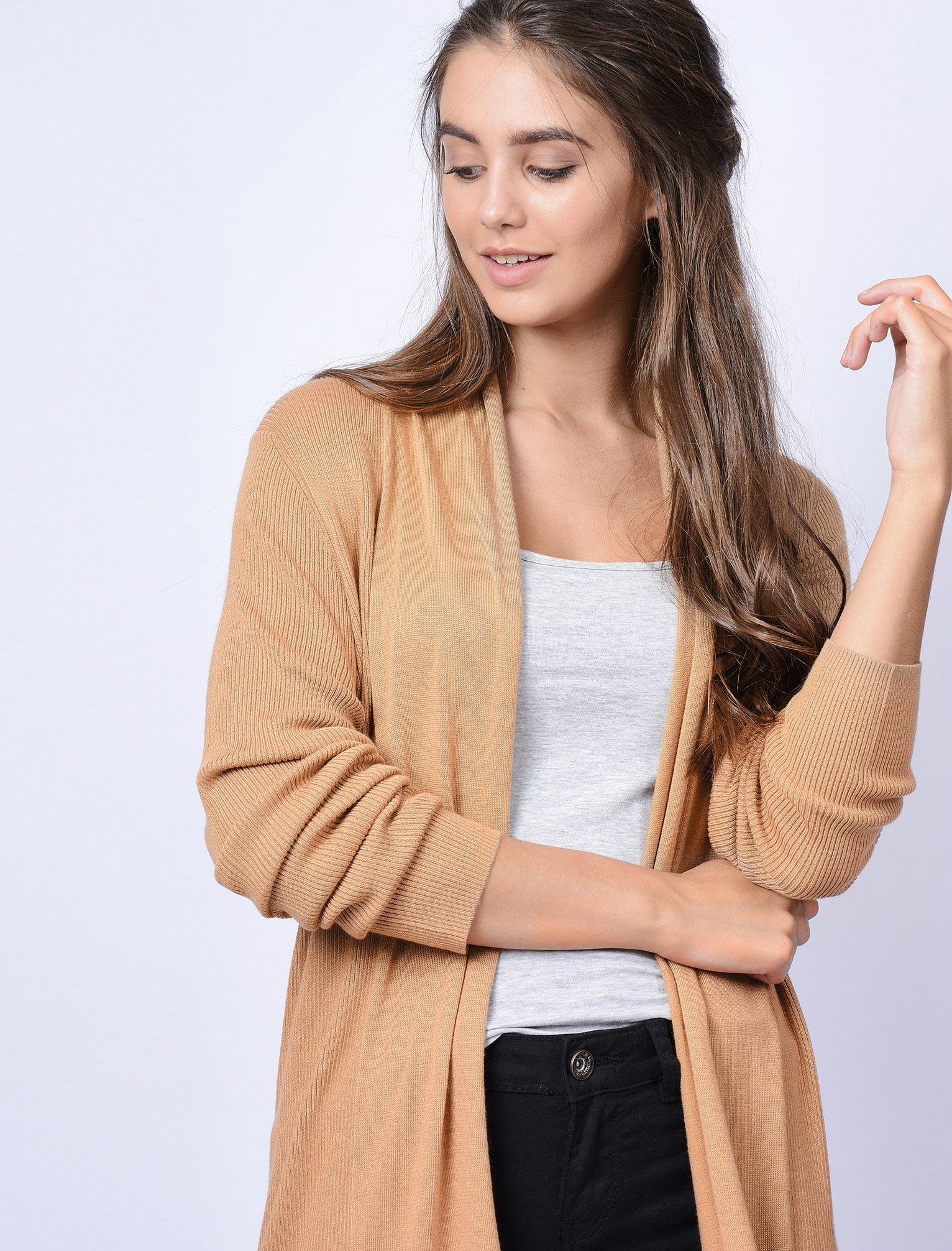 Jumpers Quayside Ribbed Cardigan in Mink - Plum Tree / L - Tokyo Laundry