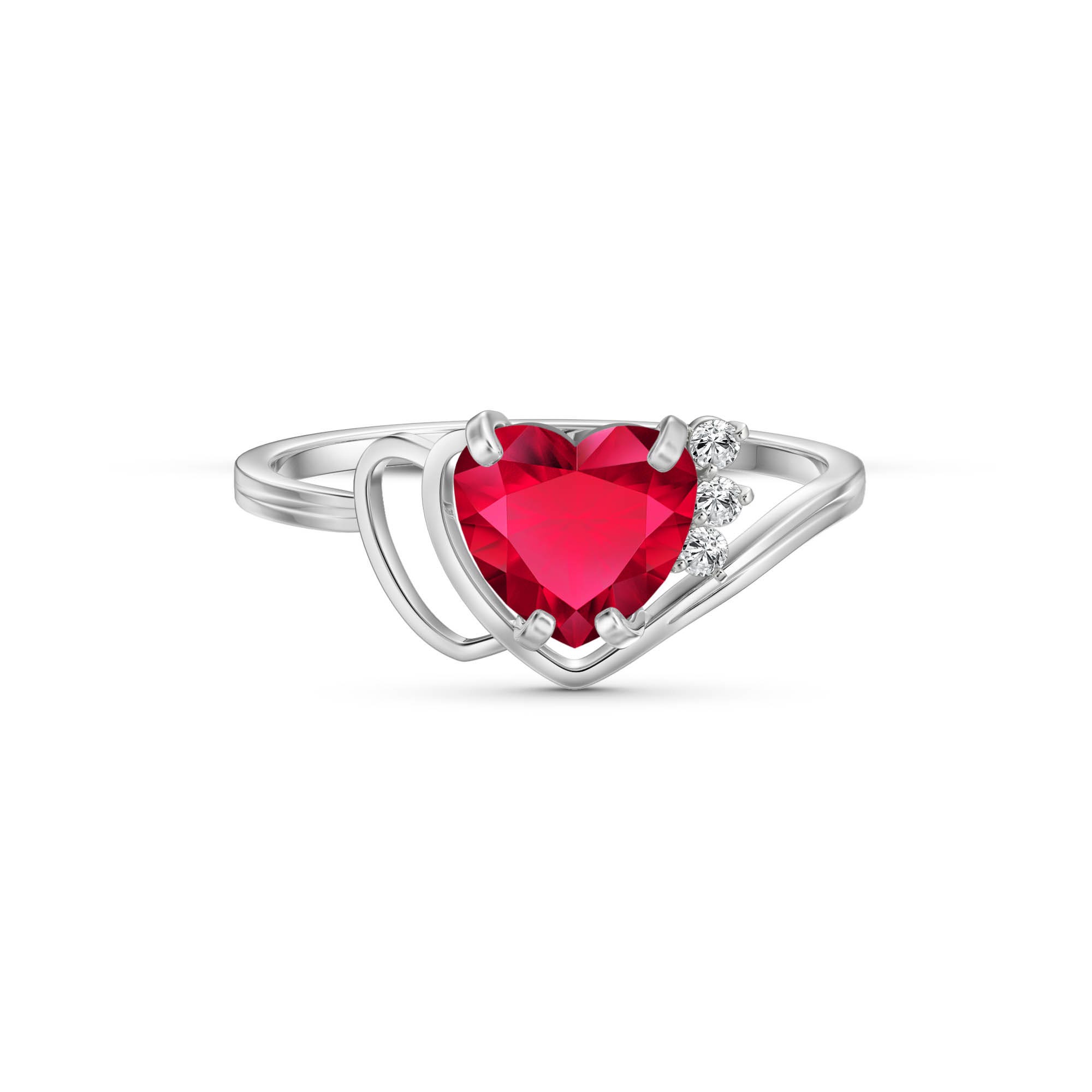 Ruby & Diamond Brietta Layered Heart Ring in 18ct White Gold